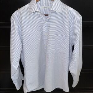 Alex Cannon‎ Men's Button Up Striped Shirt Blue White Medium Long Sleeve